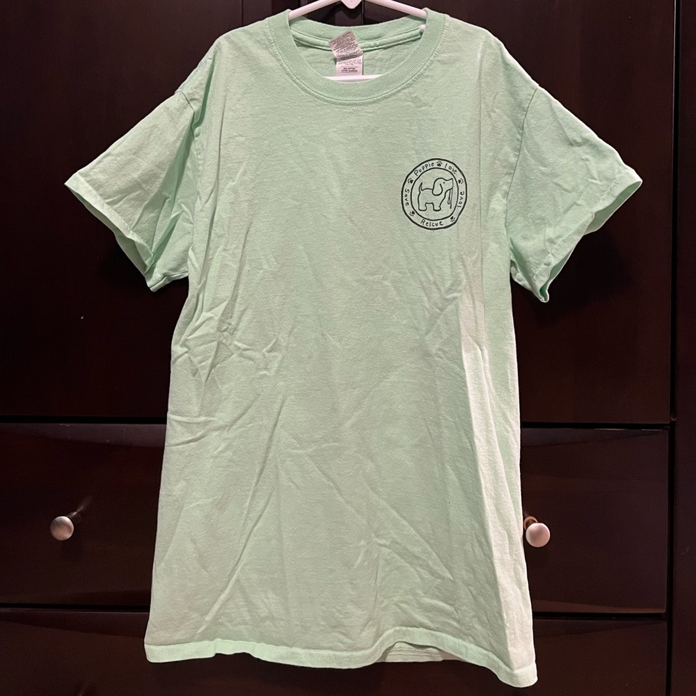 Adult Small puppy love pale green tshirt